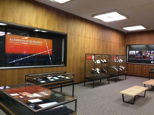 Image of Elements of Humanity: Primo Levi and the Evolution of Italian Postwar Culture - an exhibition held in Fall 2017 in the Department of Rare Books and Special Collections of the Hesburgh Libraries at Notre Dame. The exhibition was centred around the holding of the Primo Levi Collection.