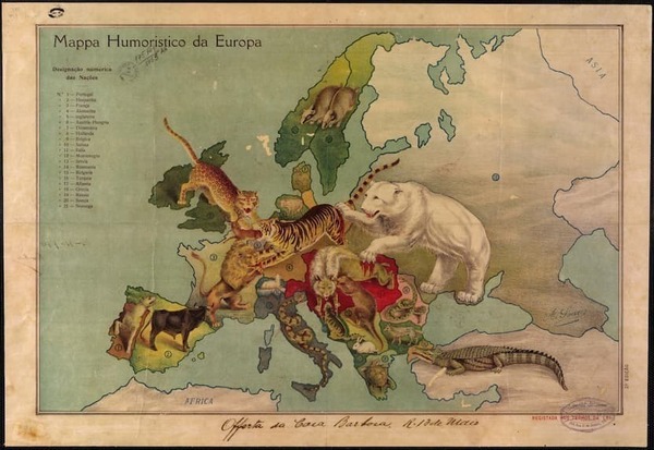 Map of Europe with animals.